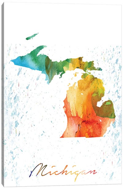 Michigan State Colorful Canvas Art Print - State Maps