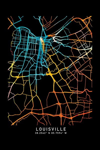 Kentucky: Louisville Kentucky City Map, Shade Of Orange by WallDecorAddict