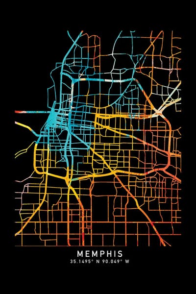 Memphis Tennessee City Map, Shade Of Orange by WallDecorAddict art print