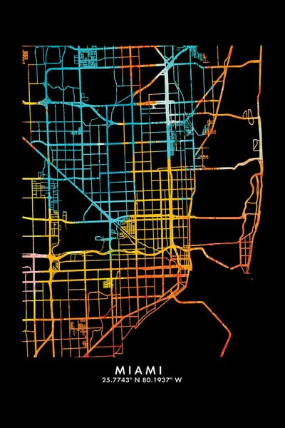 Miami Maps: Miami City Map, Shade Of Orange by WallDecorAddict
