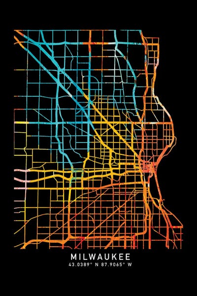 Wisconsin: Milwaukee Wisconsin City Map, Shade Of Orange by WallDecorAddict