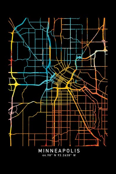 Minnesota: Minneapolis, MN, City Map, Shade Of Orange by WallDecorAddict