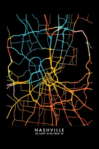 Tennessee: Nashville City Map, Shade Of Orange by WallDecorAddict