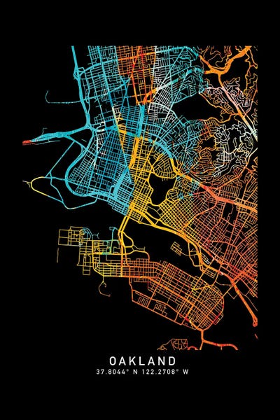 Oakland, CA, City Map, Shade Of Orange by WallDecorAddict art print