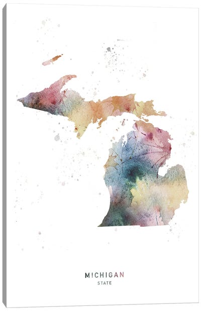 Michigan State Watercolor Canvas Art Print - State Maps