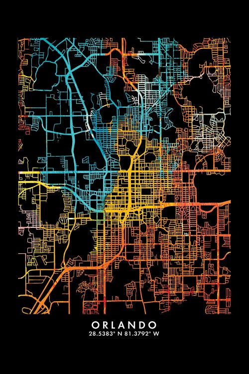 Orlando City Map, Shade Of Orange