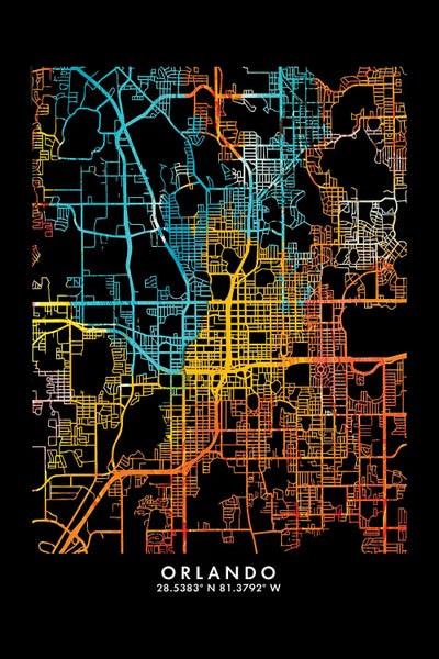 Orlando: Orlando City Map, Shade Of Orange by WallDecorAddict
