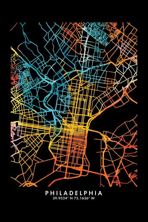 Philadelphia City Map, Shade Of Orange