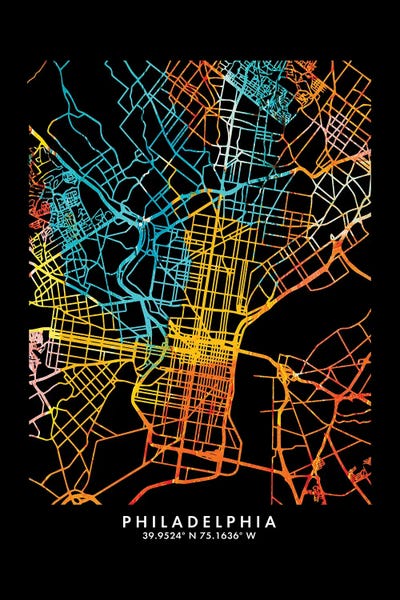 Pennsylvania: Philadelphia City Map, Shade Of Orange by WallDecorAddict