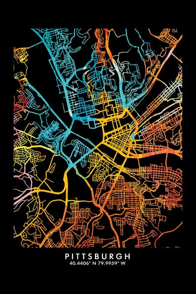 Pennsylvania: Pittsburgh City Map, Shade Of Orange by WallDecorAddict