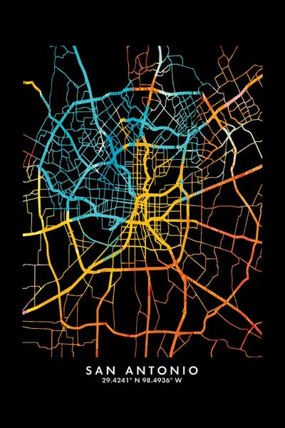 Minimalist Maps: San Antonio City Map, Shade Of Orange by WallDecorAddict