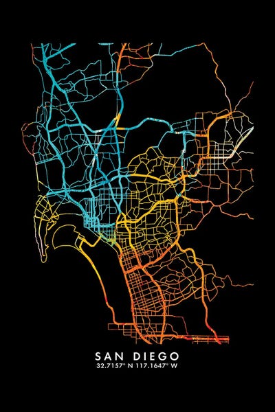 San Diego Maps: San Diego City Map, Shade Of Orange by WallDecorAddict