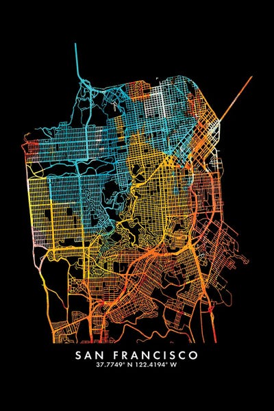 San Francisco Maps: San Francisco City Map, Shade Of Orange by WallDecorAddict