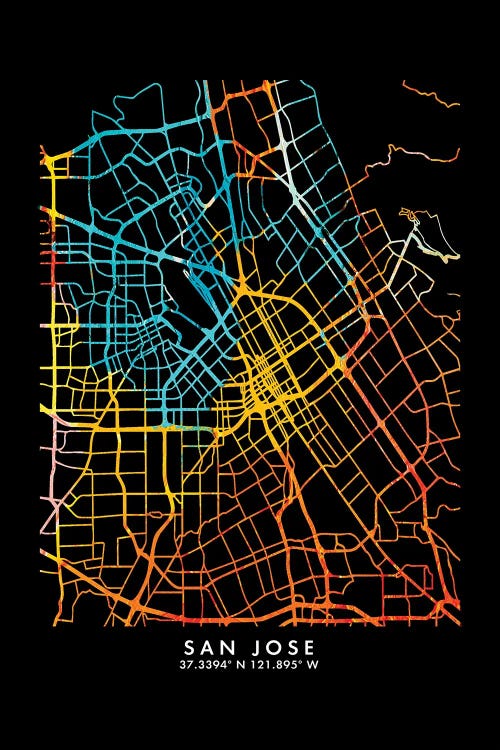 San Jose, CA City Map, Shade Of Orange