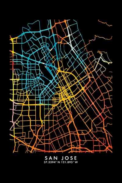 San Jose, CA City Map, Shade Of Orange