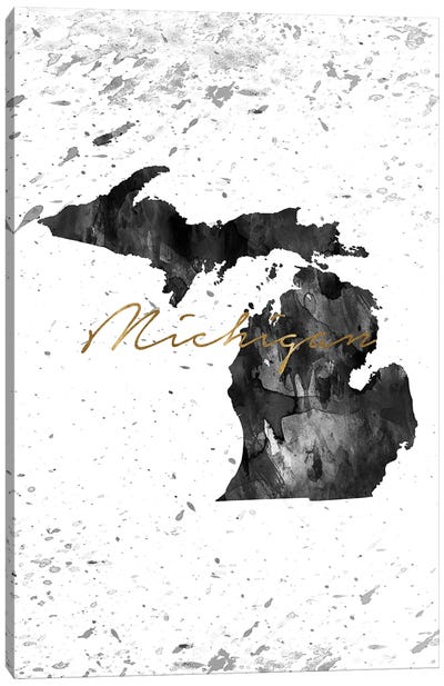 Michigan Black And White Gold Canvas Art Print - State Maps