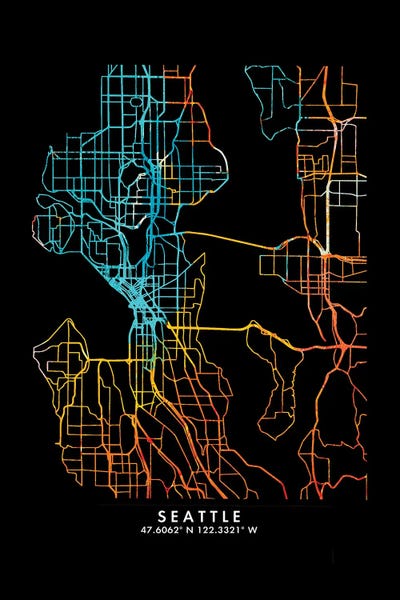 Seattle Maps: Seattle City Map, Shade Of Orange by WallDecorAddict