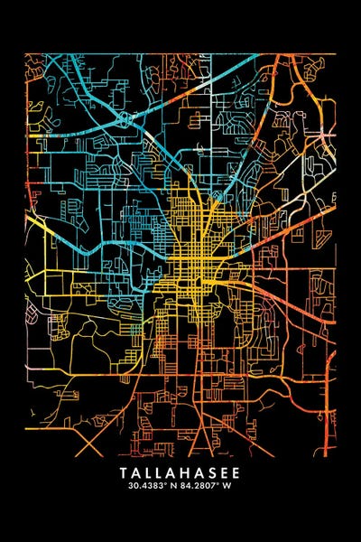 Minimalist Maps: Tallahassee Florida City Map, Shade Of Orange by WallDecorAddict