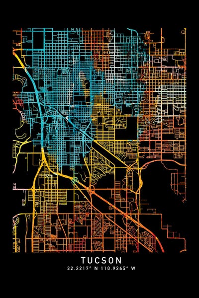WallDecorAddict: Tucson City Map, Shade Of Orange by WallDecorAddict
