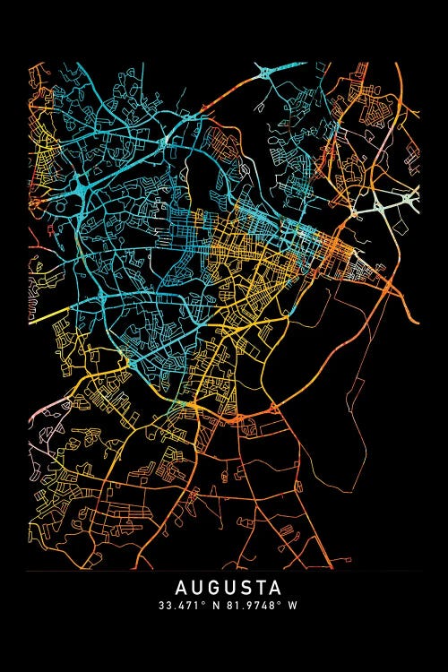 Augusta, GA, City Map, Shade Of Orange by WallDecorAddict wall art