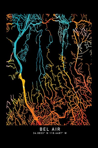 Minimalist Maps: Bel Air, CA, City Map, Shade Of Orange by WallDecorAddict