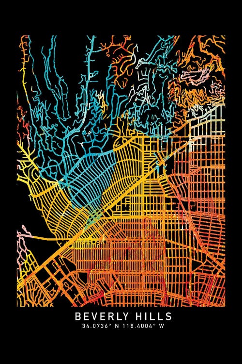 Beverly Hills, CA, City Map, Shade Of Orange