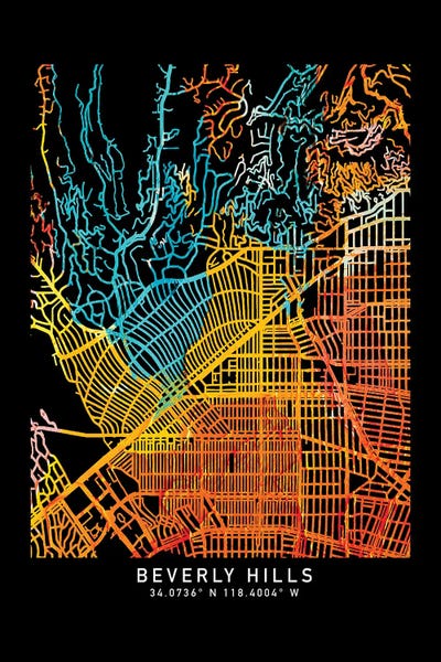 Beverly Hills: Beverly Hills, CA, City Map, Shade Of Orange by WallDecorAddict