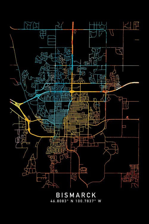 Bismarck, ND, City Map, Shade Of Orange by WallDecorAddict wall art