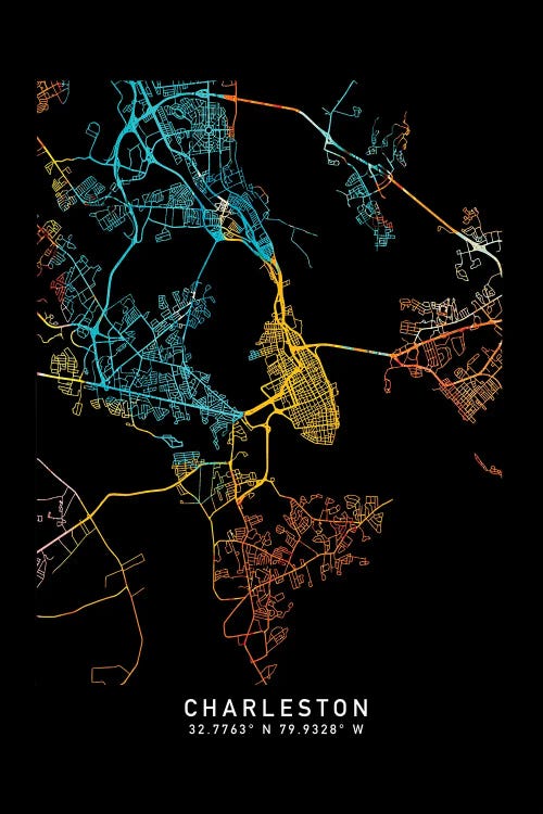 Charleston, SC, City Map, Shade Of Orange