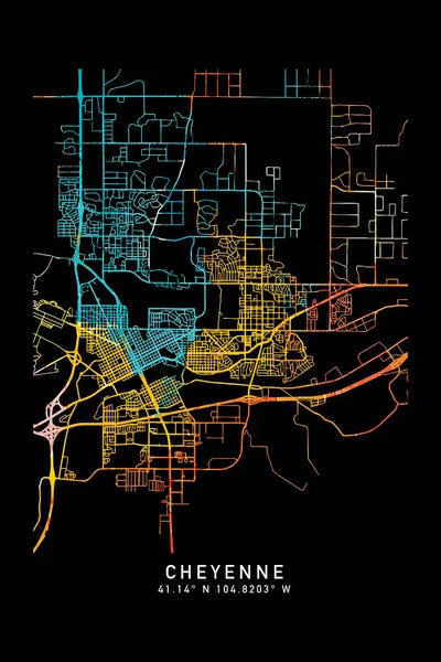 Wyoming: Cheyenne, WY, City Map, Shade Of Orange by WallDecorAddict