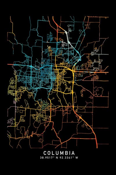 Missouri: Columbia, MO, City Map, Shade Of Orange by WallDecorAddict