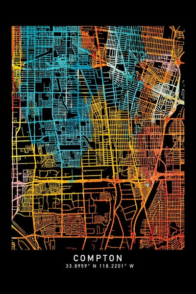 Minimalist Maps: Compton City Map, Shade Of Orange by WallDecorAddict