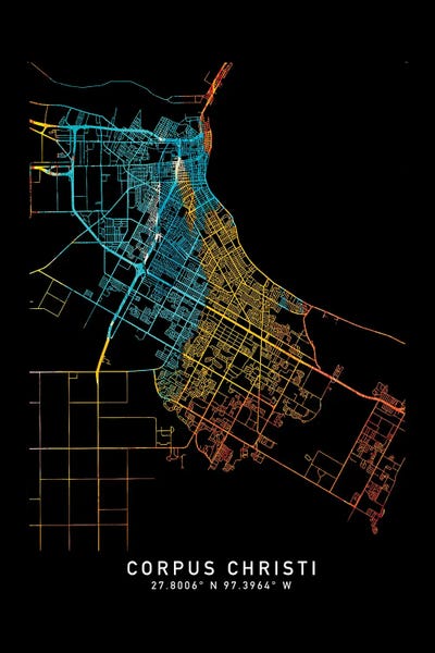 Fine Art Print: Corpus Christi City Map, Shade Of Orange by WallDecorAddict
