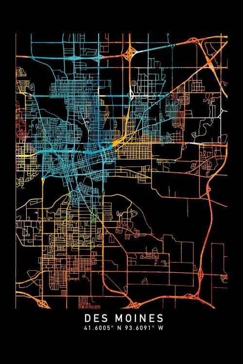 Des Moines, IA, City Map, Shade Of Orange