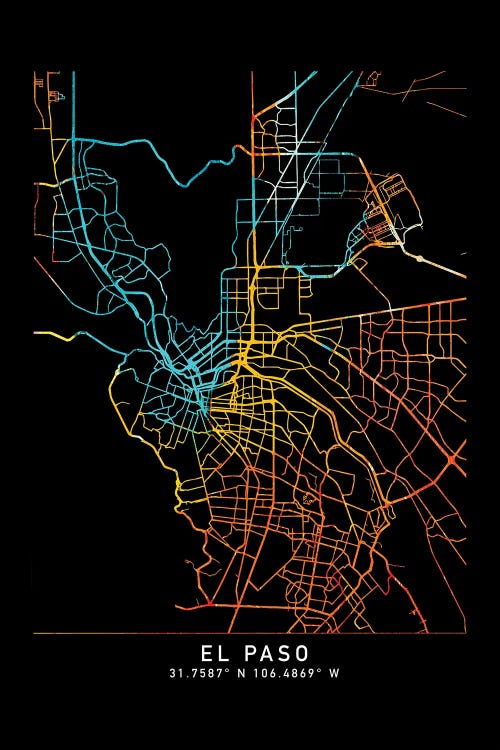 El Paso, TX, City Map, Shade Of Orange by WallDecorAddict wall art