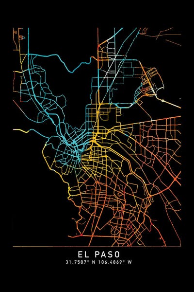 Minimalist Maps: El Paso, TX, City Map, Shade Of Orange by WallDecorAddict