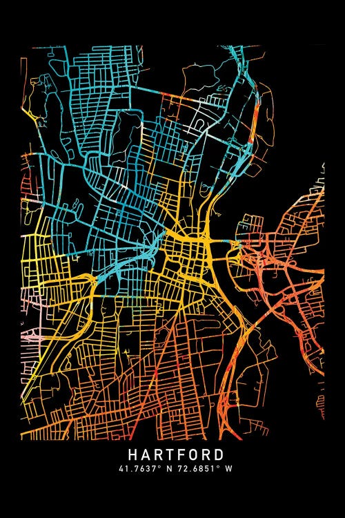 Hartford, CT, City Map, Shade Of Orange by WallDecorAddict wall art