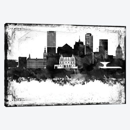 Milwaukee Black And White Framed Skylines Canvas Print #WDA263} by WallDecorAddict Art Print