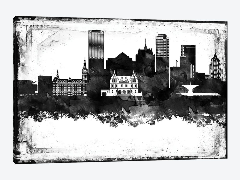 Milwaukee Black And White Framed Skylines by WallDecorAddict 1-piece Art Print