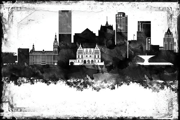 Milwaukee: Milwaukee Black And White Framed Skylines by WallDecorAddict