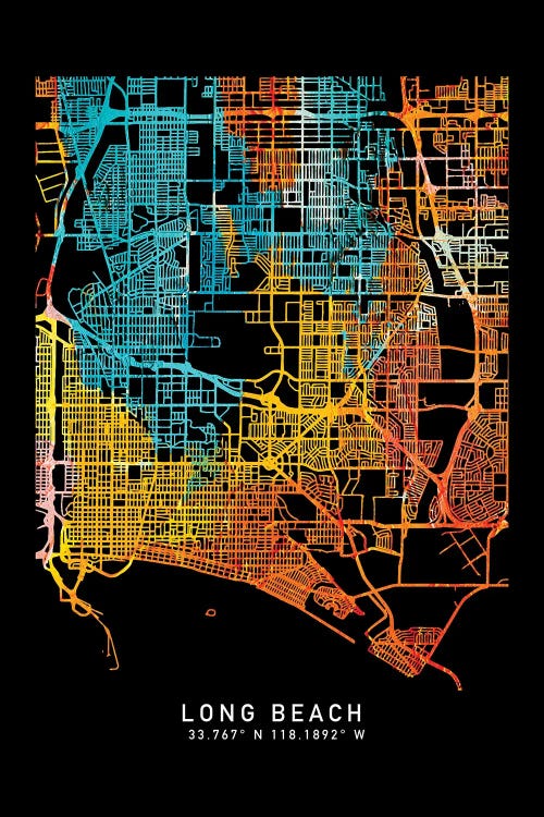 Long Beach, CA, City Map, Shade Of Orange