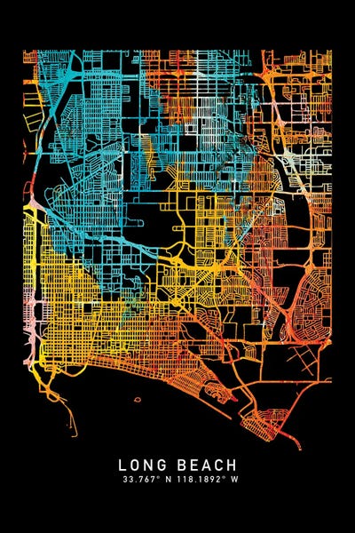 Long Beach: Long Beach, CA, City Map, Shade Of Orange by WallDecorAddict