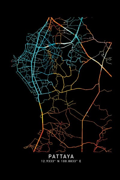 Thailand: Pattaya City Map, Shade Of Orange by WallDecorAddict