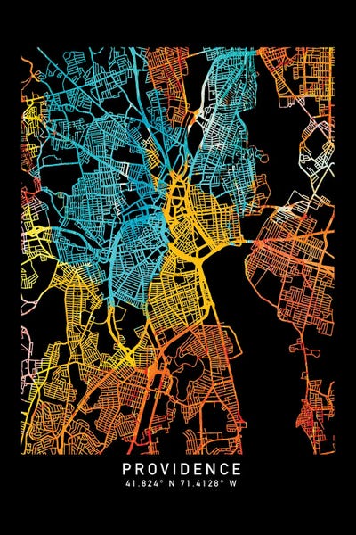 Rhode Island: Providence, RI, City Map, Shade Of Orange by WallDecorAddict