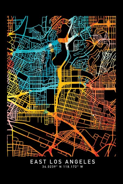 Los Angeles Maps: East Los Angeles, City Map, Shade Of Orange by WallDecorAddict
