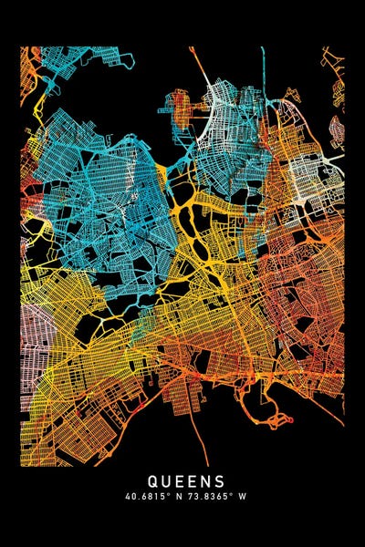 Canvas Print: Queens City Map, Shade Of Orange by WallDecorAddict