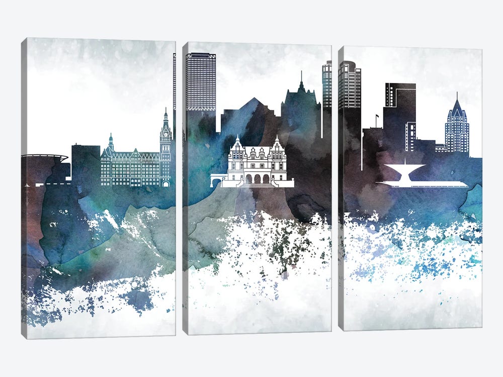 Milwaukee Bluish Skylines by WallDecorAddict 3-piece Canvas Artwork