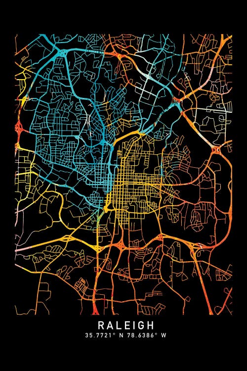 Raleigh City Map, Shade Of Orange