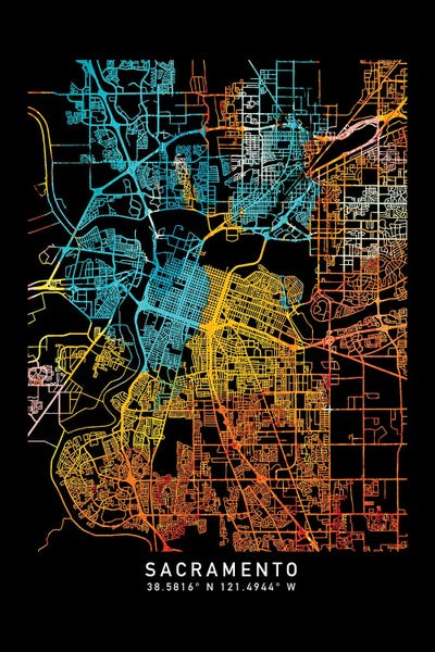Sacramento: Sacramento City Map, Shade Of Orange by WallDecorAddict