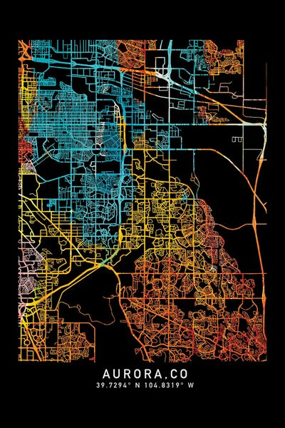 Colorado: Aurora, CO, City Map, Shade Of Orange by WallDecorAddict
